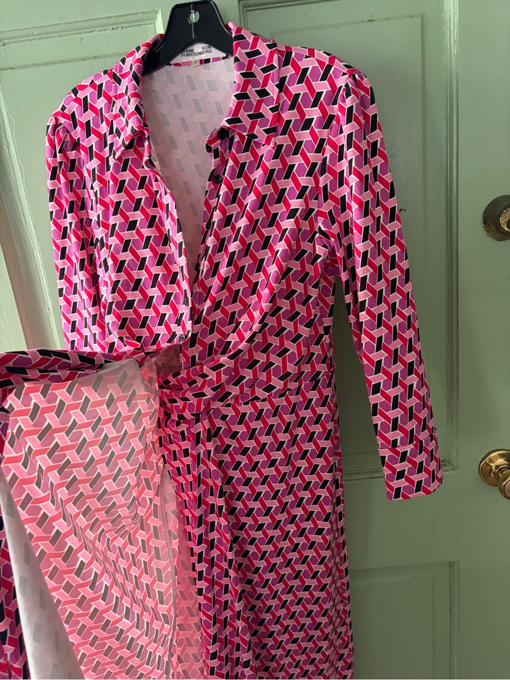 NEW NWOT Diane Von Furstenberg Sana Geo Print Long Sleeve Wrap Front Dress L - Picture 11 of 16